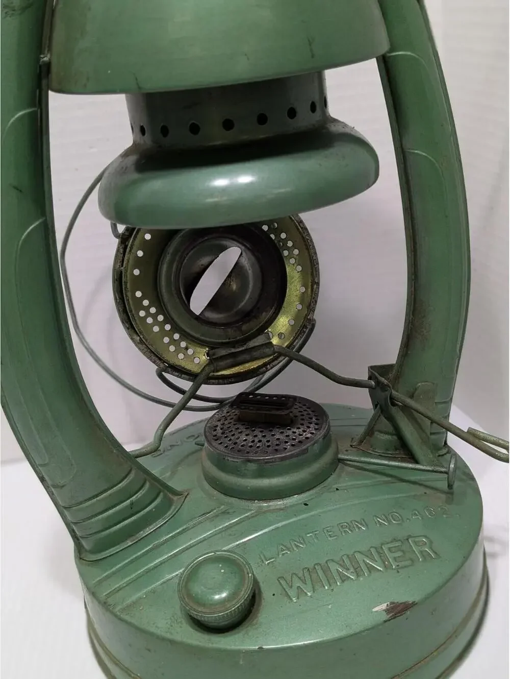 Collectible Hong Thong No. 462 Green Hurricane Lantern Vintage Oil Lamp Thailand